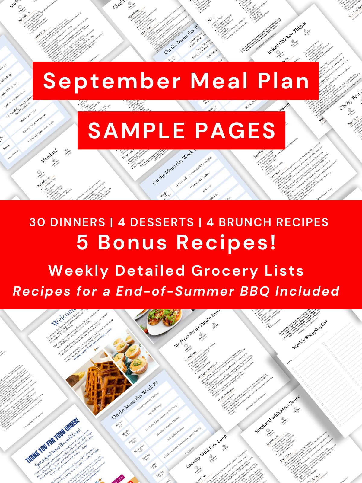 sample pages for September meal plan.