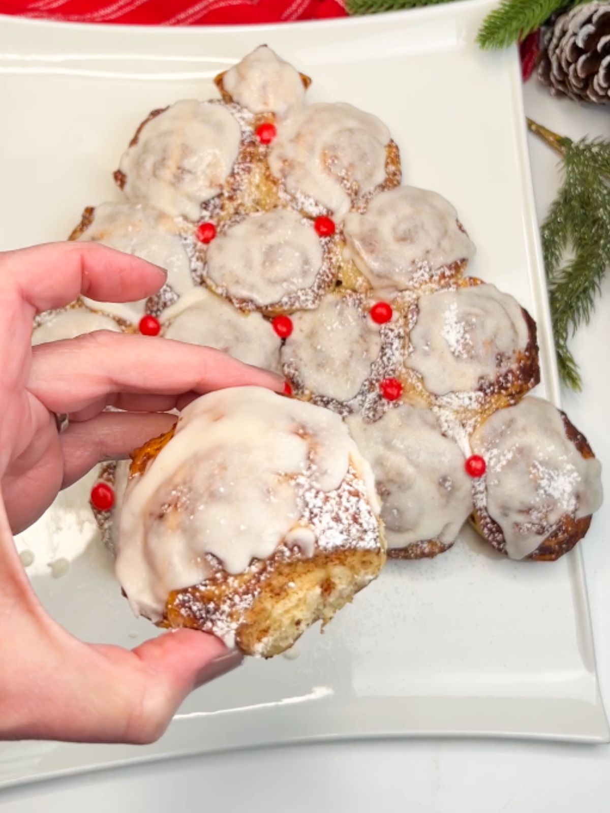 close up of pulled apart cinnamon rolls.