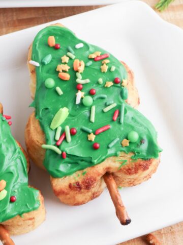 Christmas Tree Cinnamon Rolls on a Pretzel Stick.