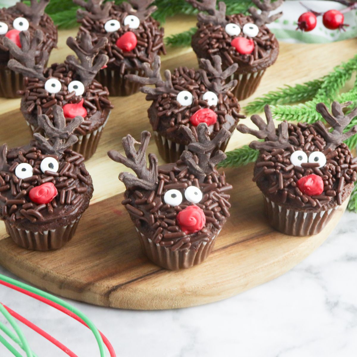 Mini Reindeer Cupcakes.