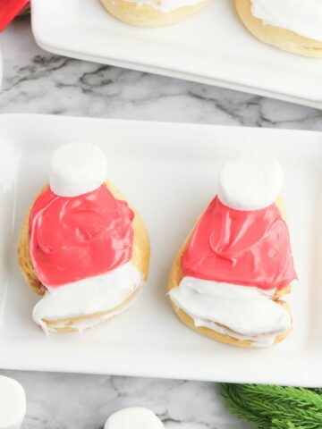 Santa hat shaped cinnamon rolls.
