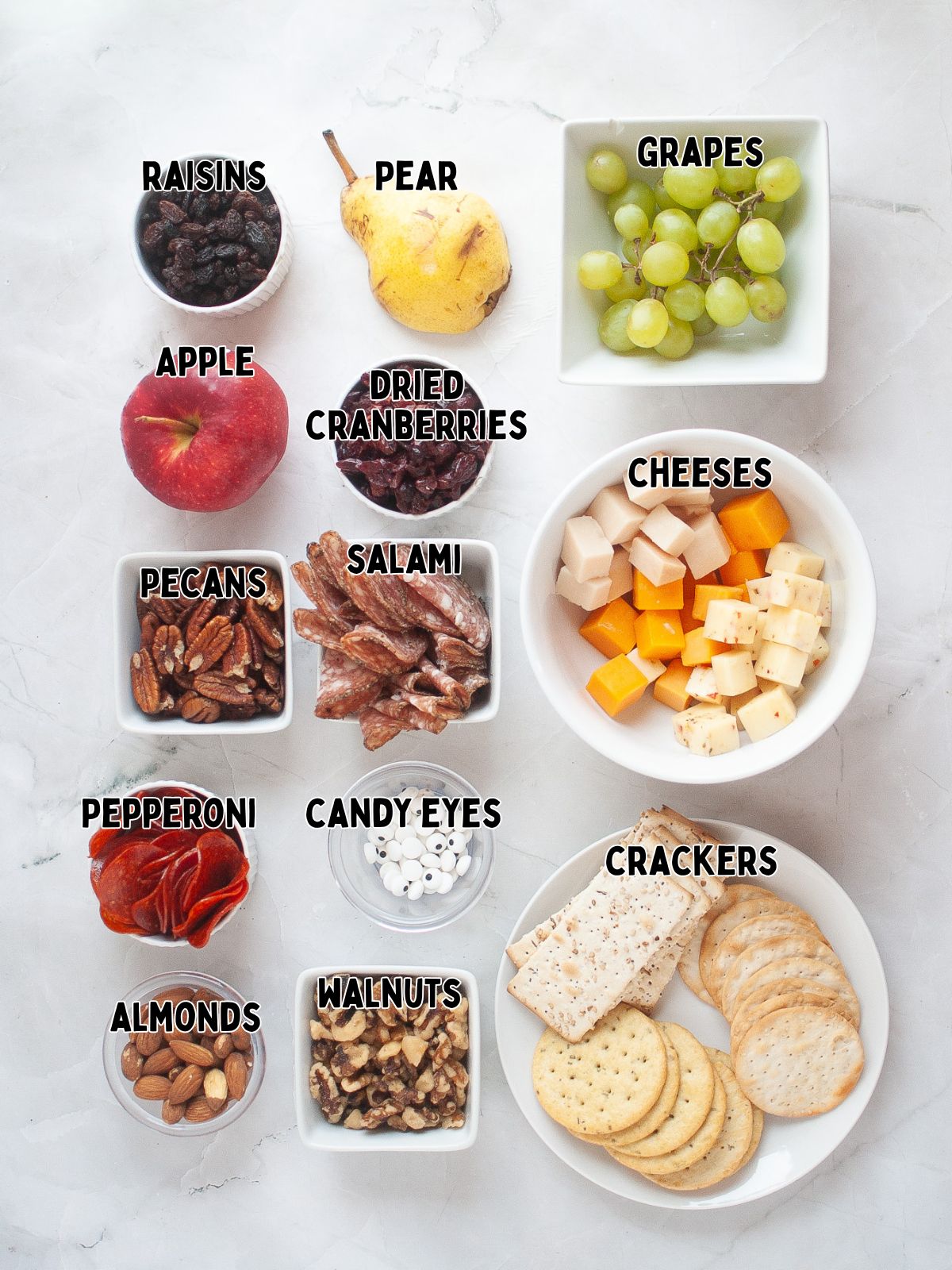 Ingredients for a Thanksgiving Turkey Charcuterie Board.