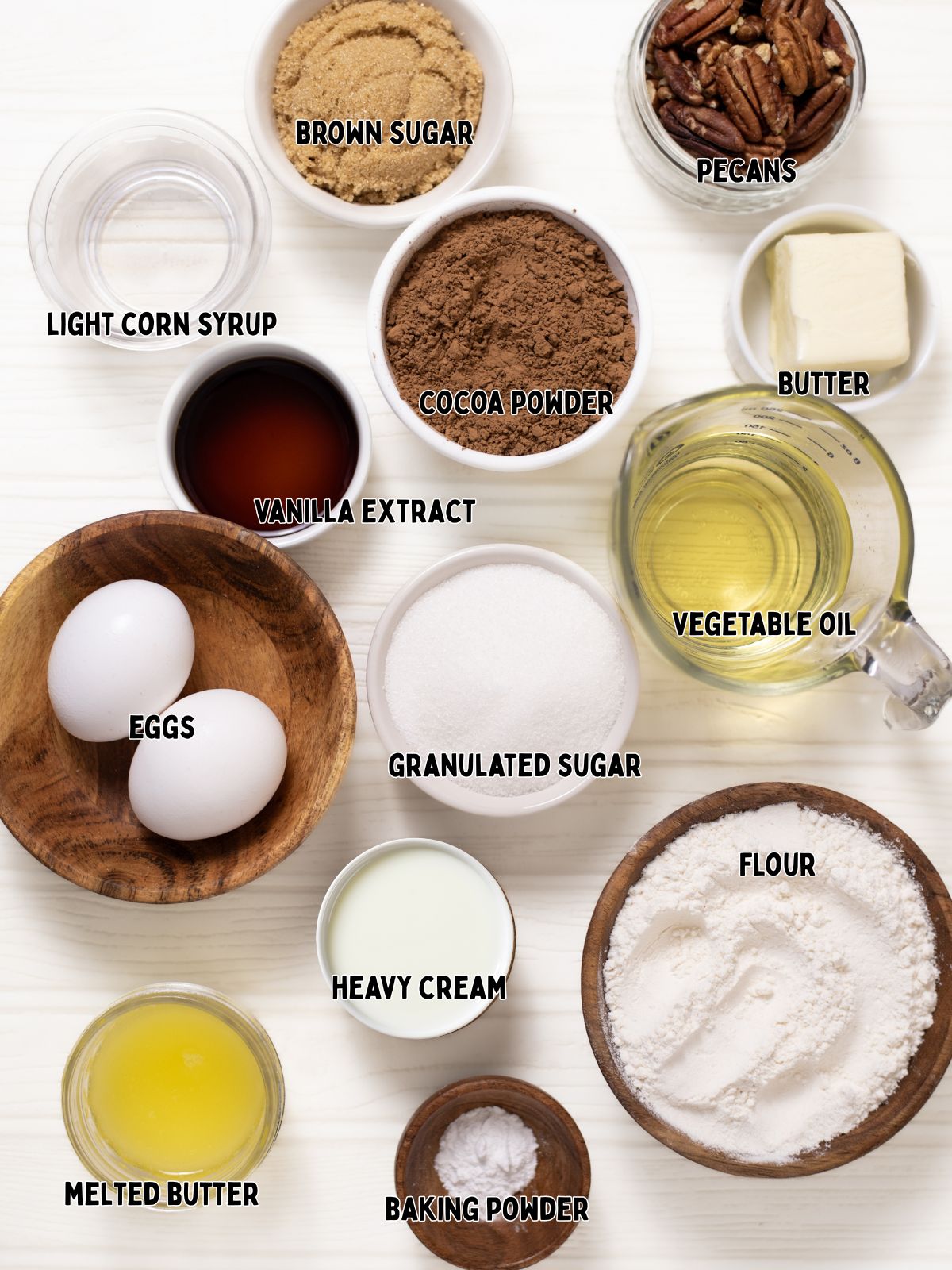 ingredients for brownies with pecan pie topping.