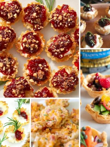 mini phyllo cup appetizers filled with creamy cheese and herbs.