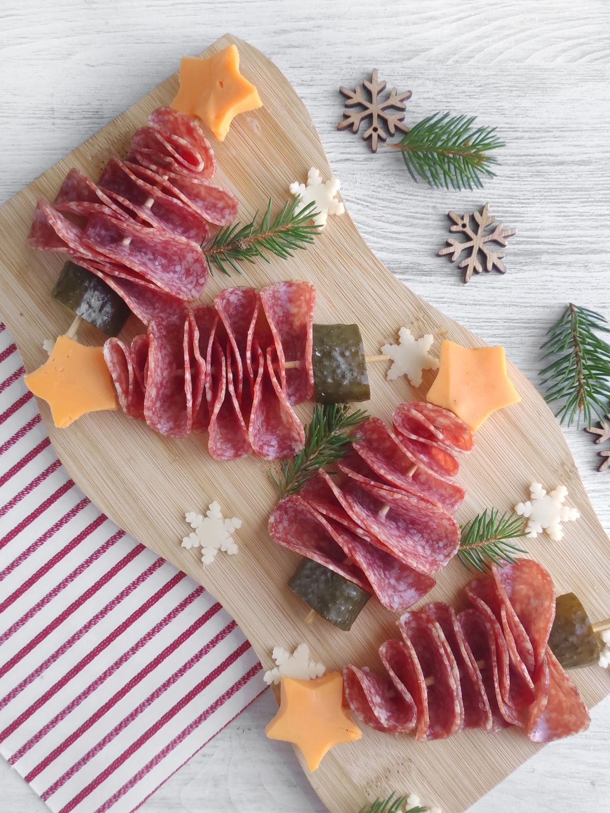 Salami Christmas tree appetizers.