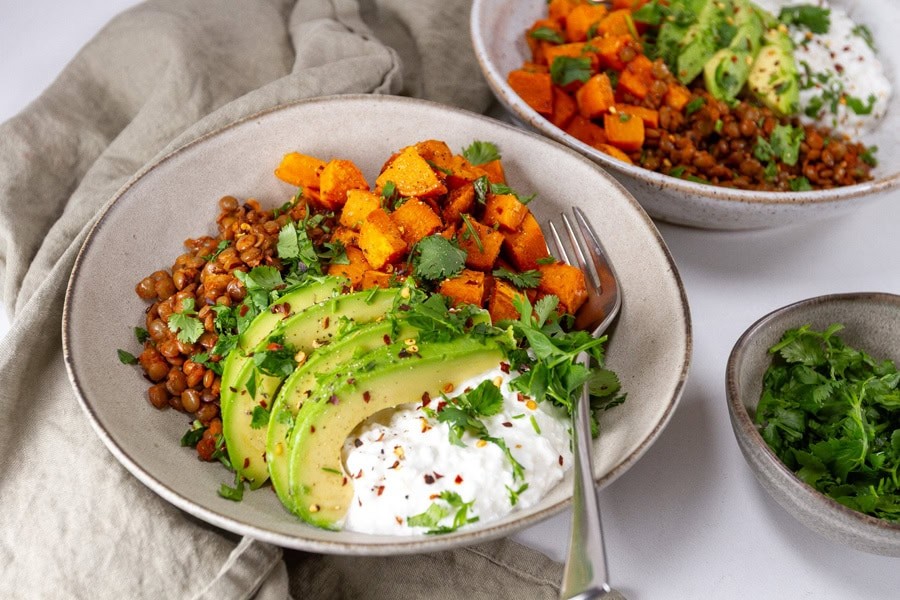 Cottage Cheese Sweet Potato Bowls