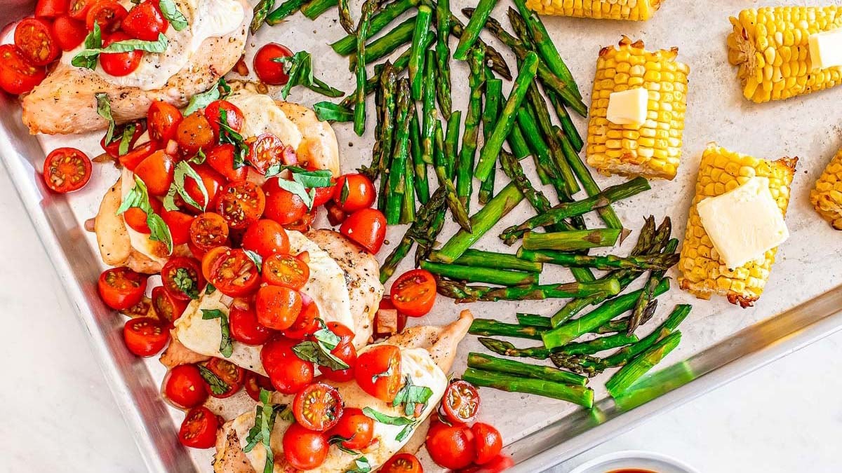 Sheet Pan Chicken Caprese And Vegetables