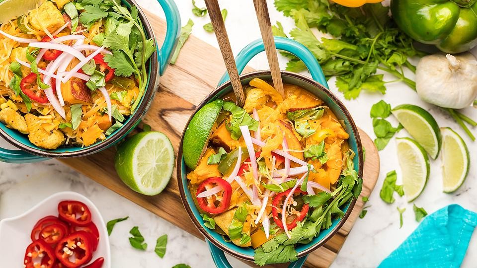 Flavourful Red Curry Thai Coconut Chicken Soup with Sweet Potatoes and Peppers