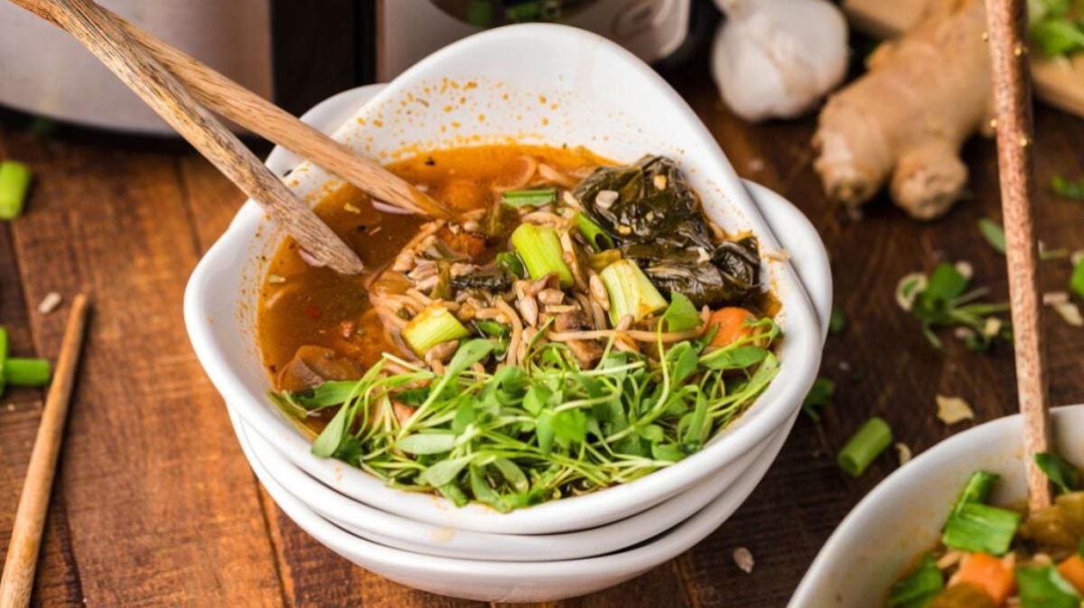 Slow Cooker Vegan Miso Ramen Soup with Tofu