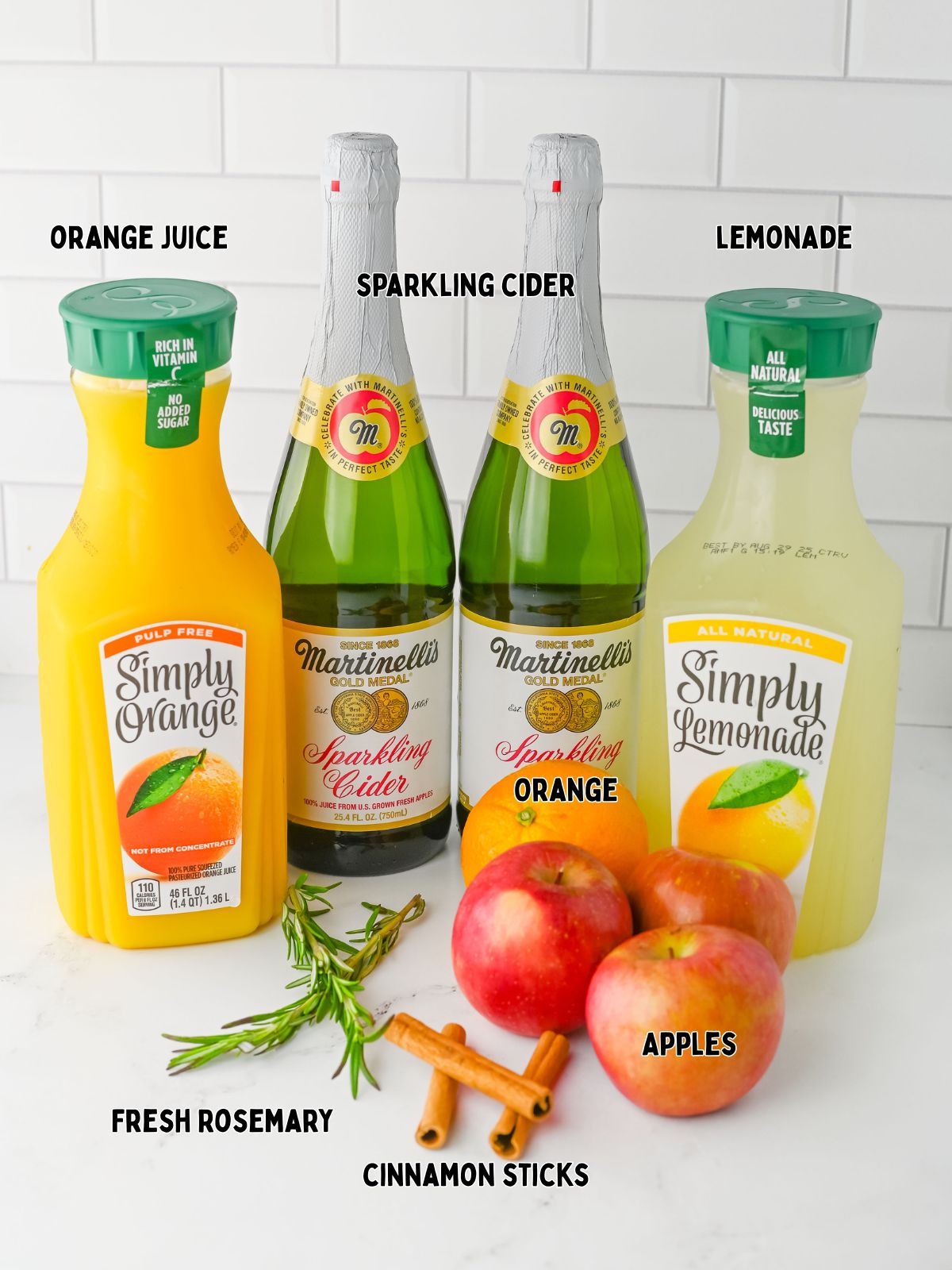 ingredients sparkling cider, orange juice, lemonade, apples, fresh rosemary.
