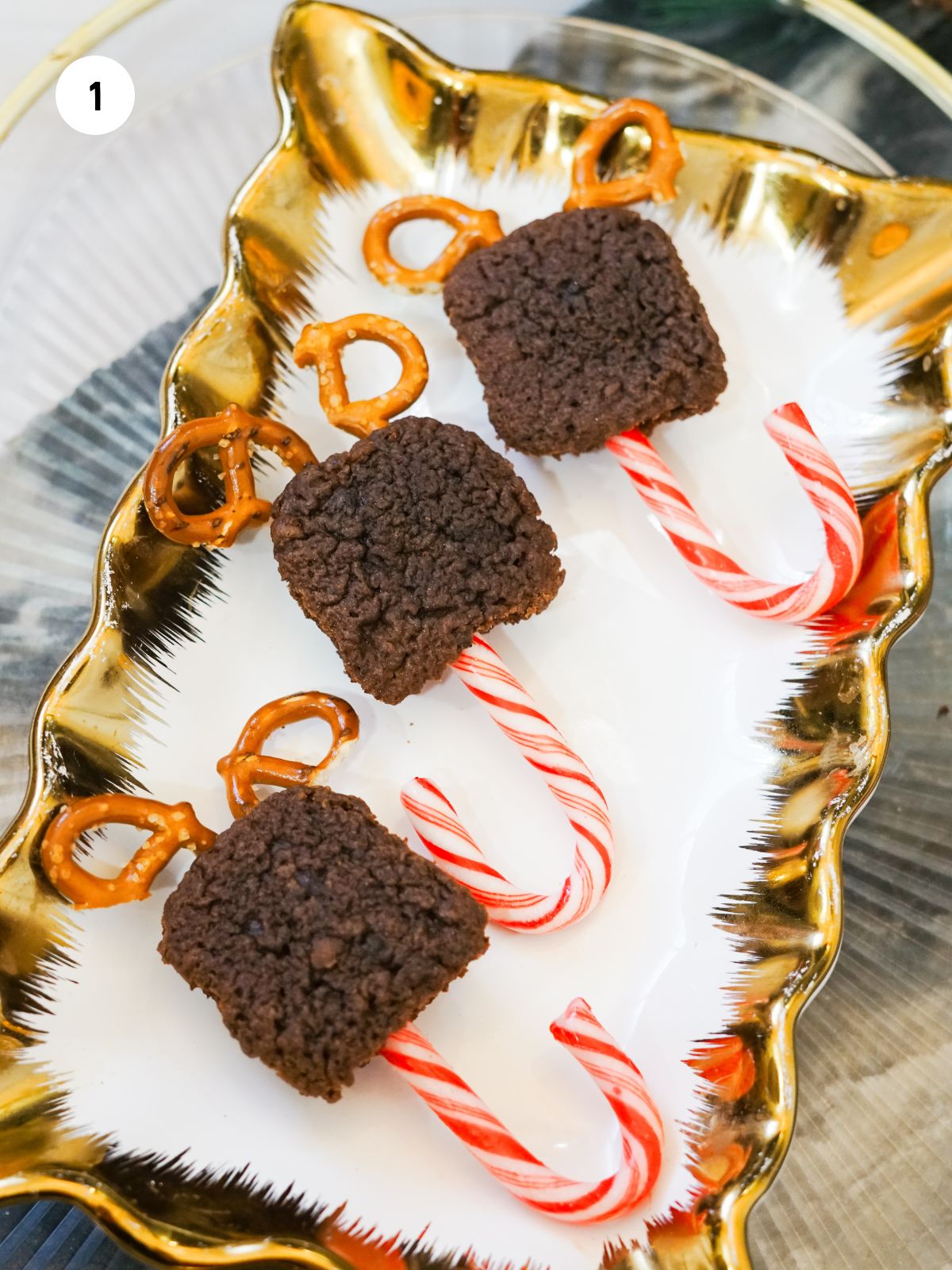 Candy canes and pretzels added to the brownies.