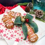 PIllsbury cinnamon rolls shaped into a candy cane for Christmas morning breakfast.
