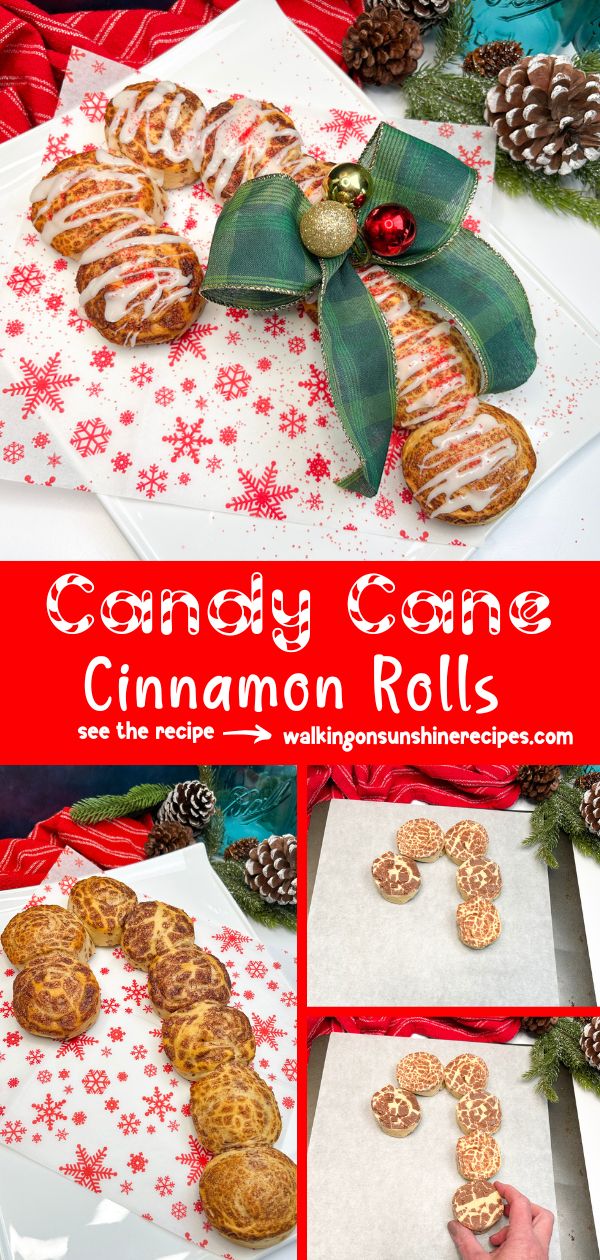 collage photo of candy cane danish made with Pillsbury cinnamon rolls.
