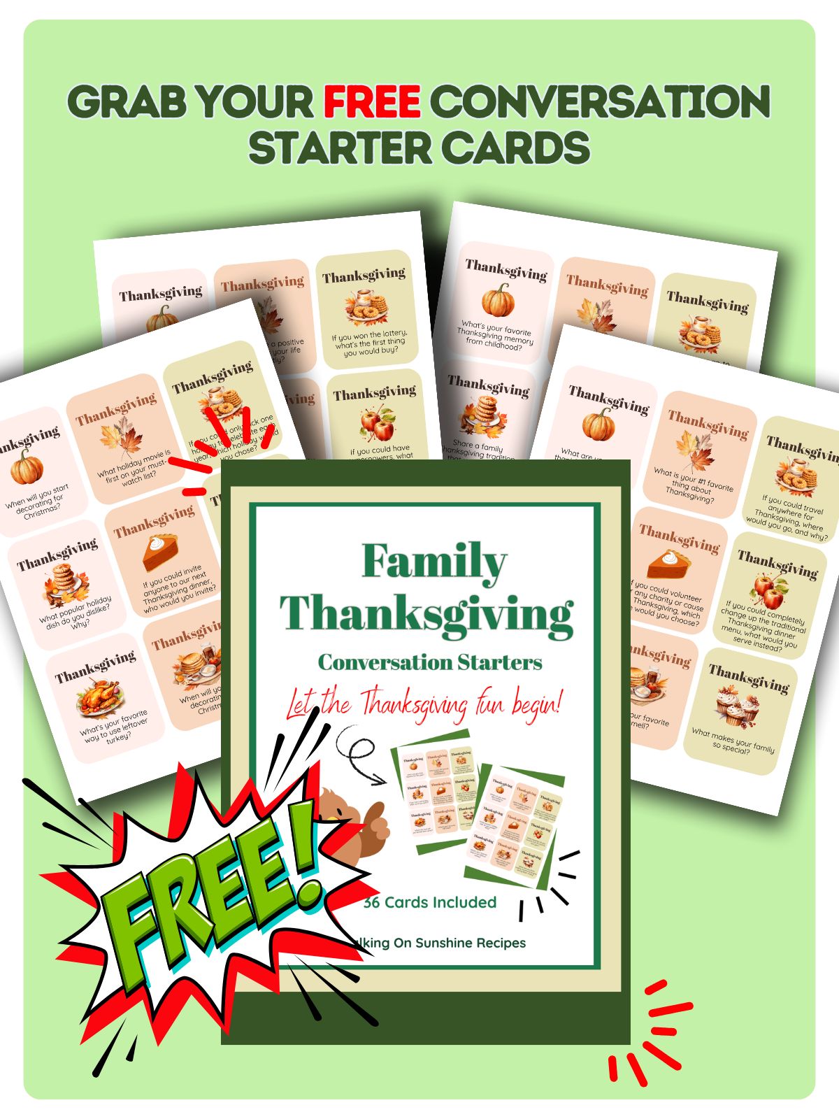 Free Printable Thanksgiving Conversation Starter Cards.
