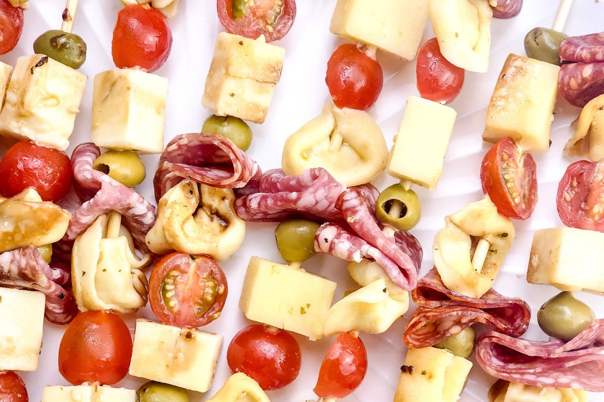 Close up of Easy Antipasto Skewers.
