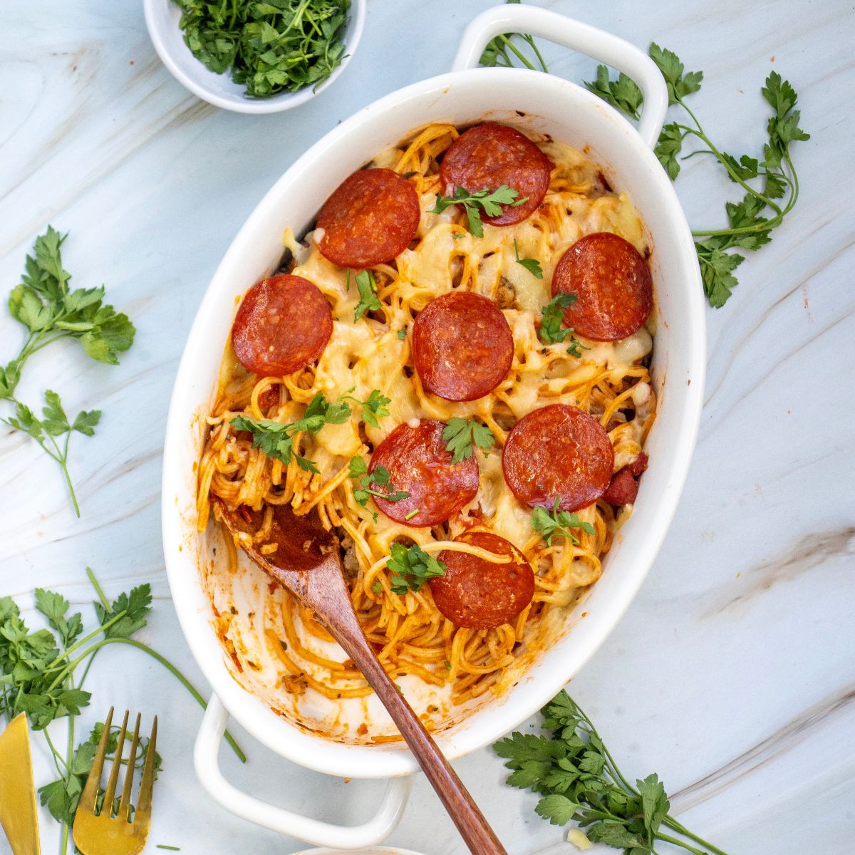 Spaghetti Pizza Casserole.