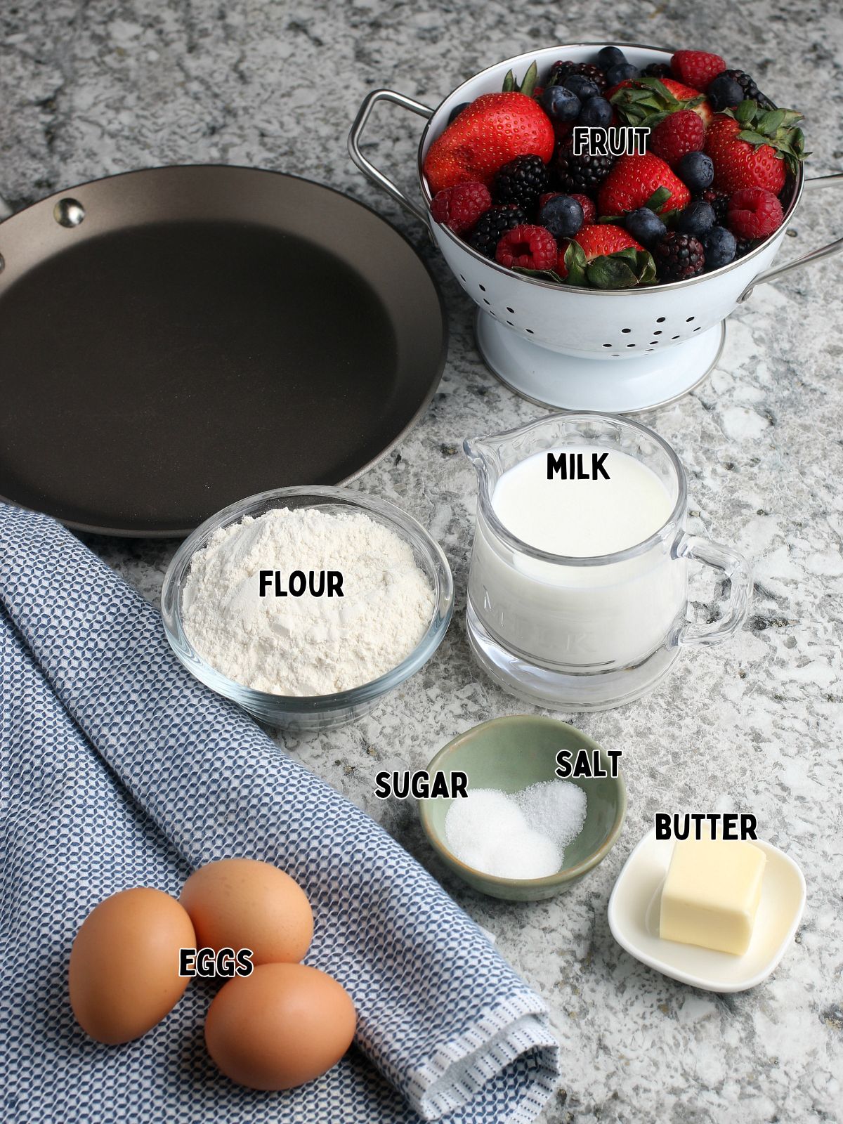 Ingredients for homemade crepes.