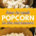 popcorn made in a paper bag in microwave photo collage.