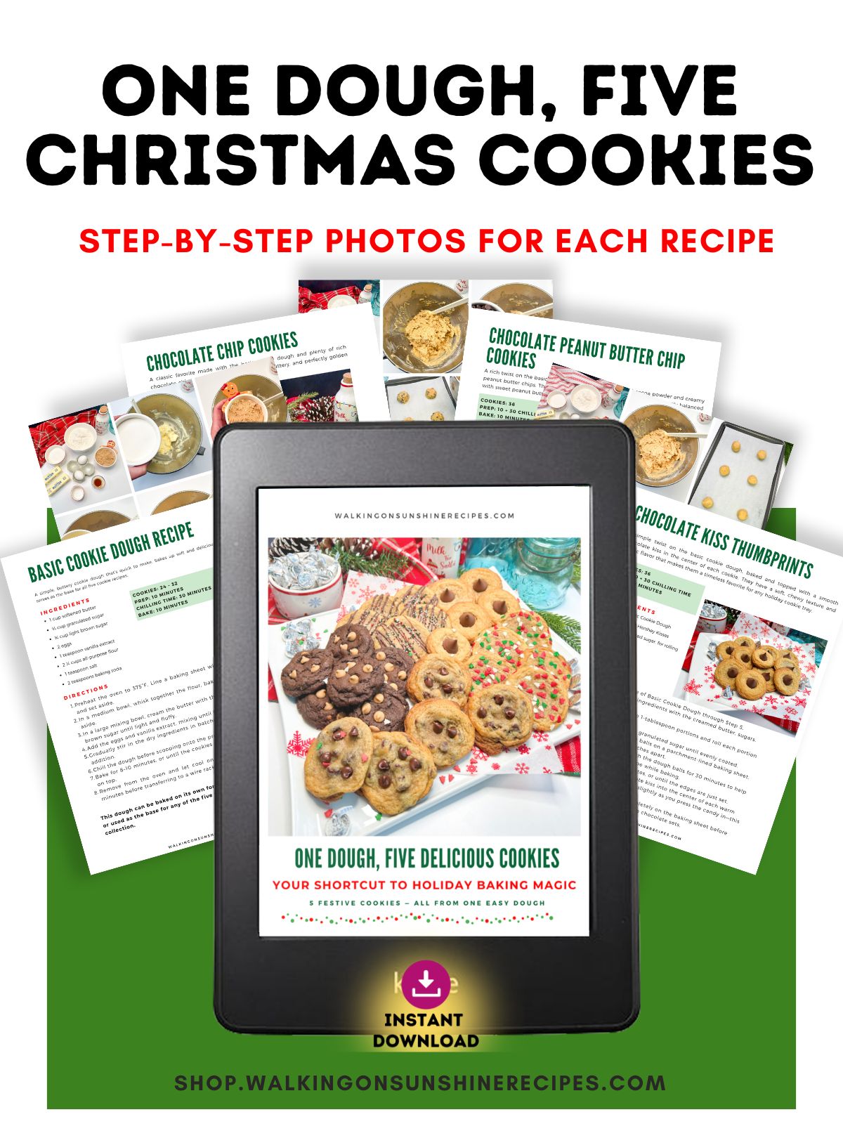 One Dough five cookie recipes for Christmas ebook promo.
