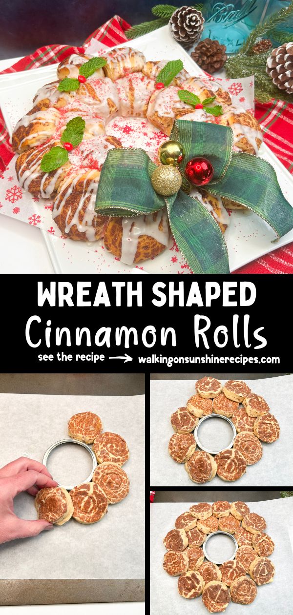 wreath shaped cinnamon rolls Pinterest collage.