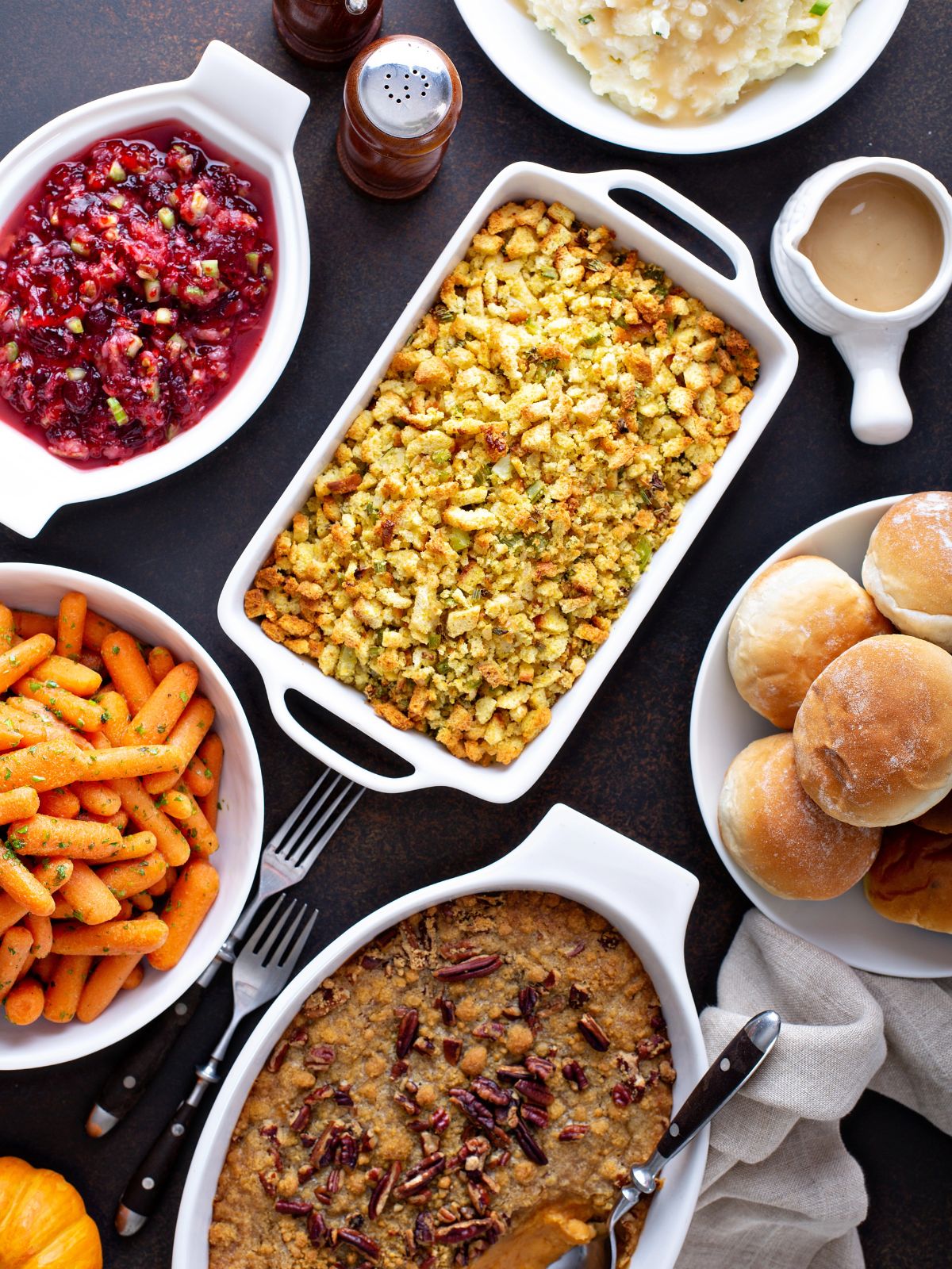 a collection of different side dish recipes to serve for Thanksgiving.