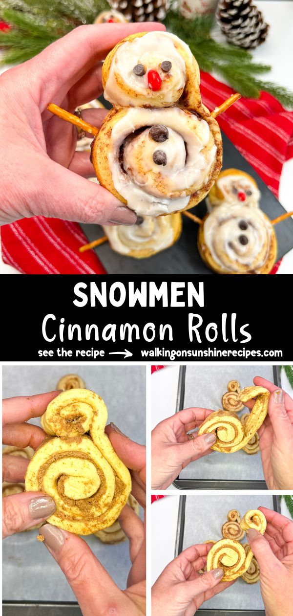Snowmen Cinnamon Rolls made with Pillsbury Grands Cinnamon Rolls.