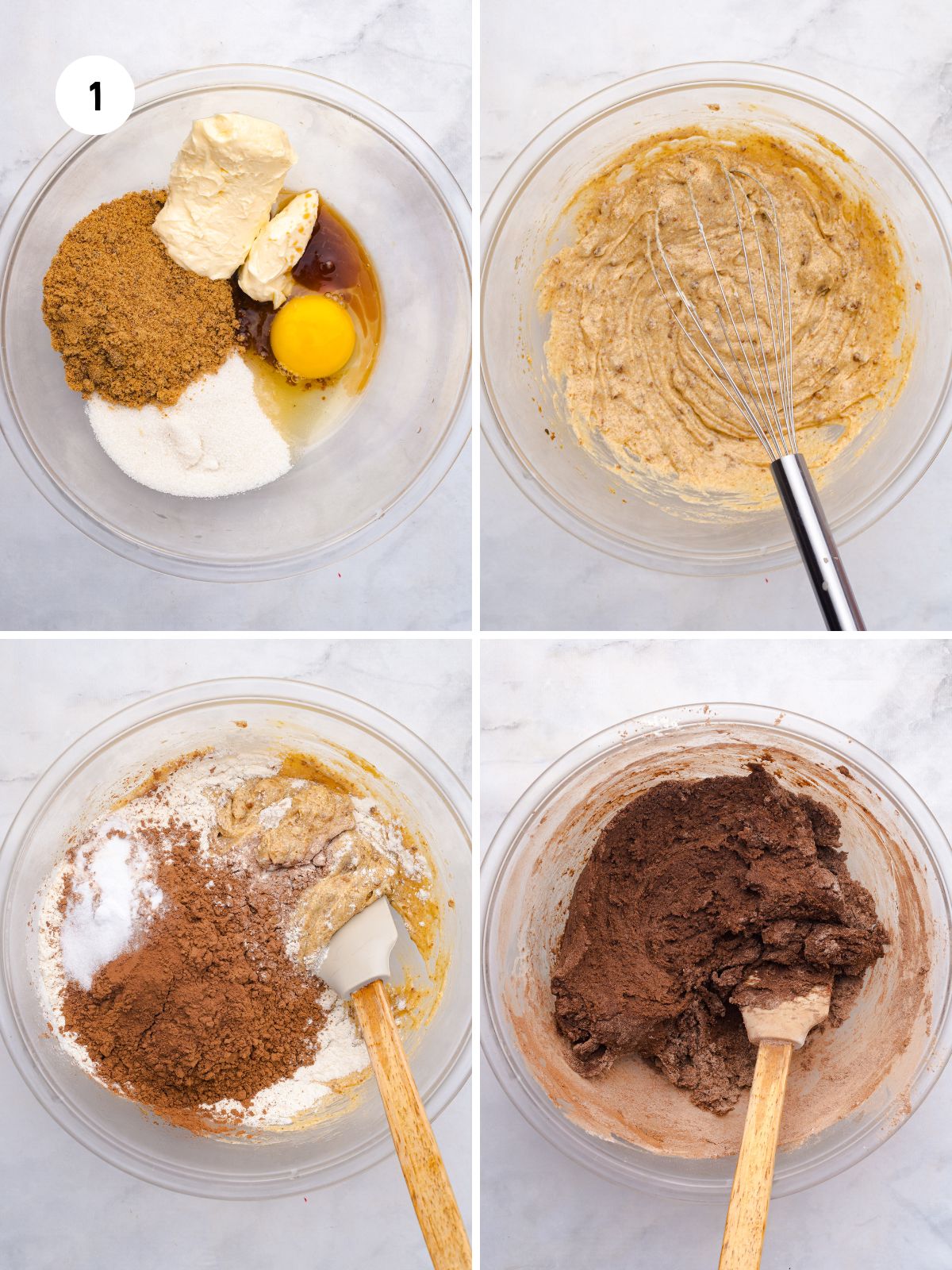 Collage of cookie batter being made.