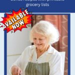 Pinterest graphic of lady preparing dinner by cutting up vegetables wearing an apron.