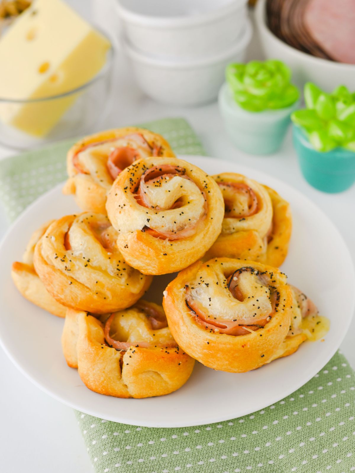 Crescent Roll Ham and Swiss Cheese Pinwheels.