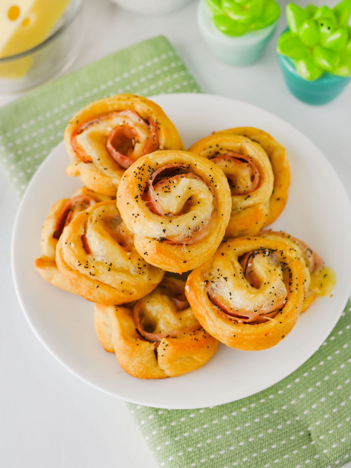 overhead view of the baked pinwheels.