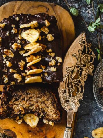 A chocolate banana bread loaf.