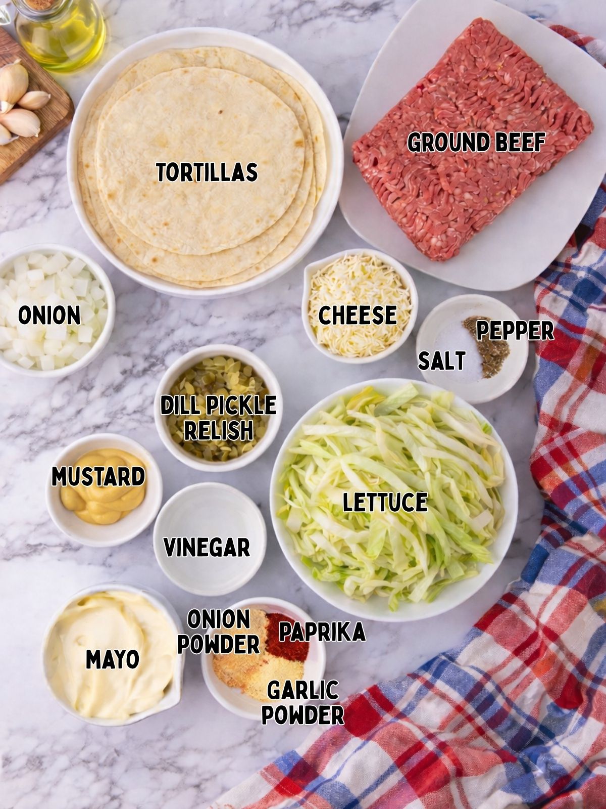 Ingredients for smashed burger tacos.