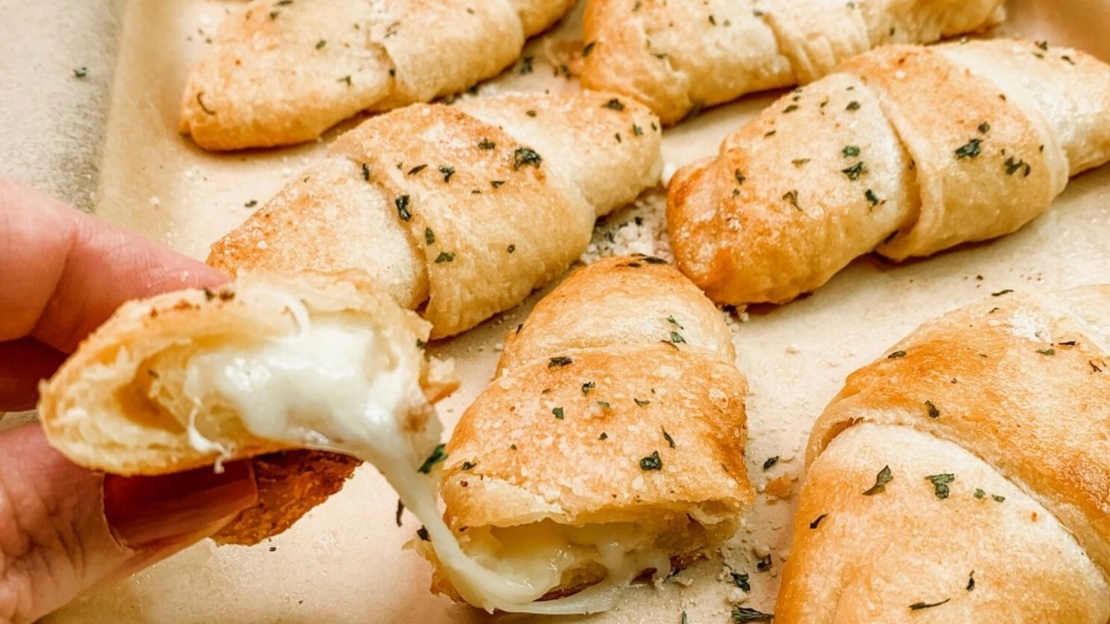 Crescent rolls filled with melted cheese