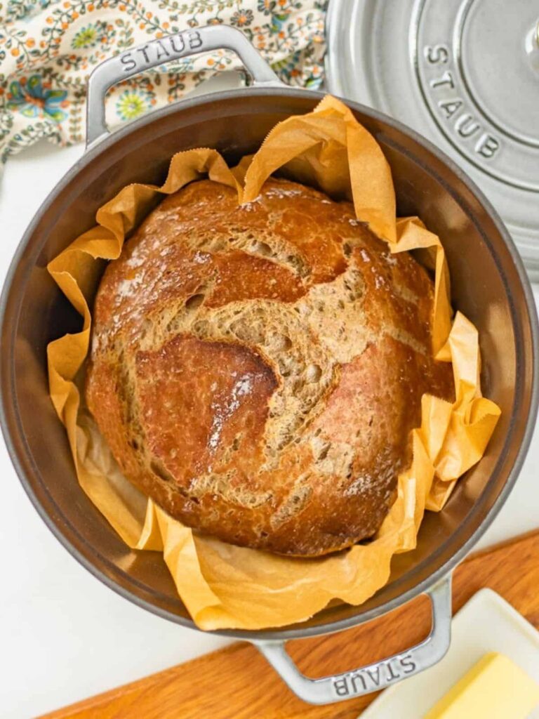 No-Knead Whole Wheat Dutch Oven Bread