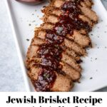 Pinterest photo of Beth's Jewish brisket recipe with text overlay.