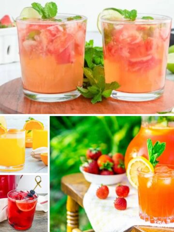 four different beverage recipes for brunch.