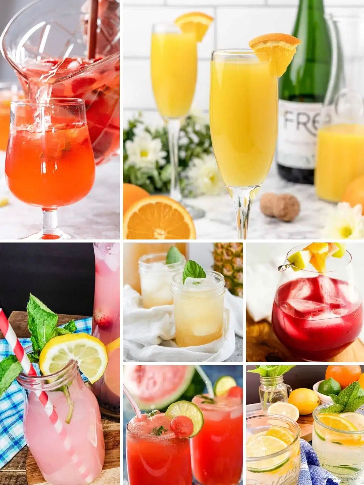 a collage of different non alcoholic easter drinks.