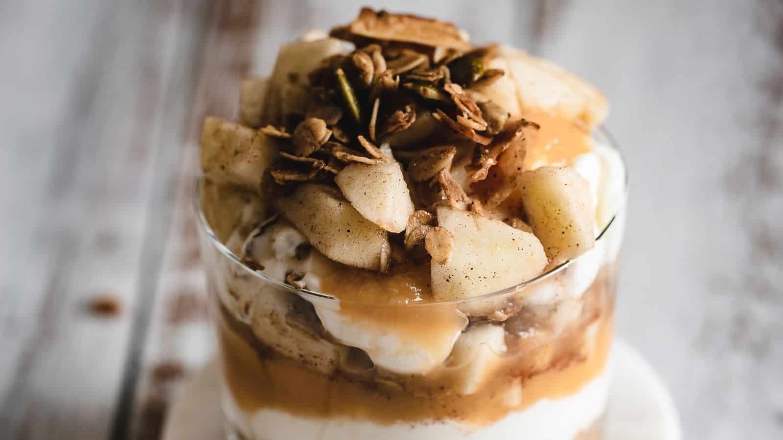An apple crisp yogurt parfait.