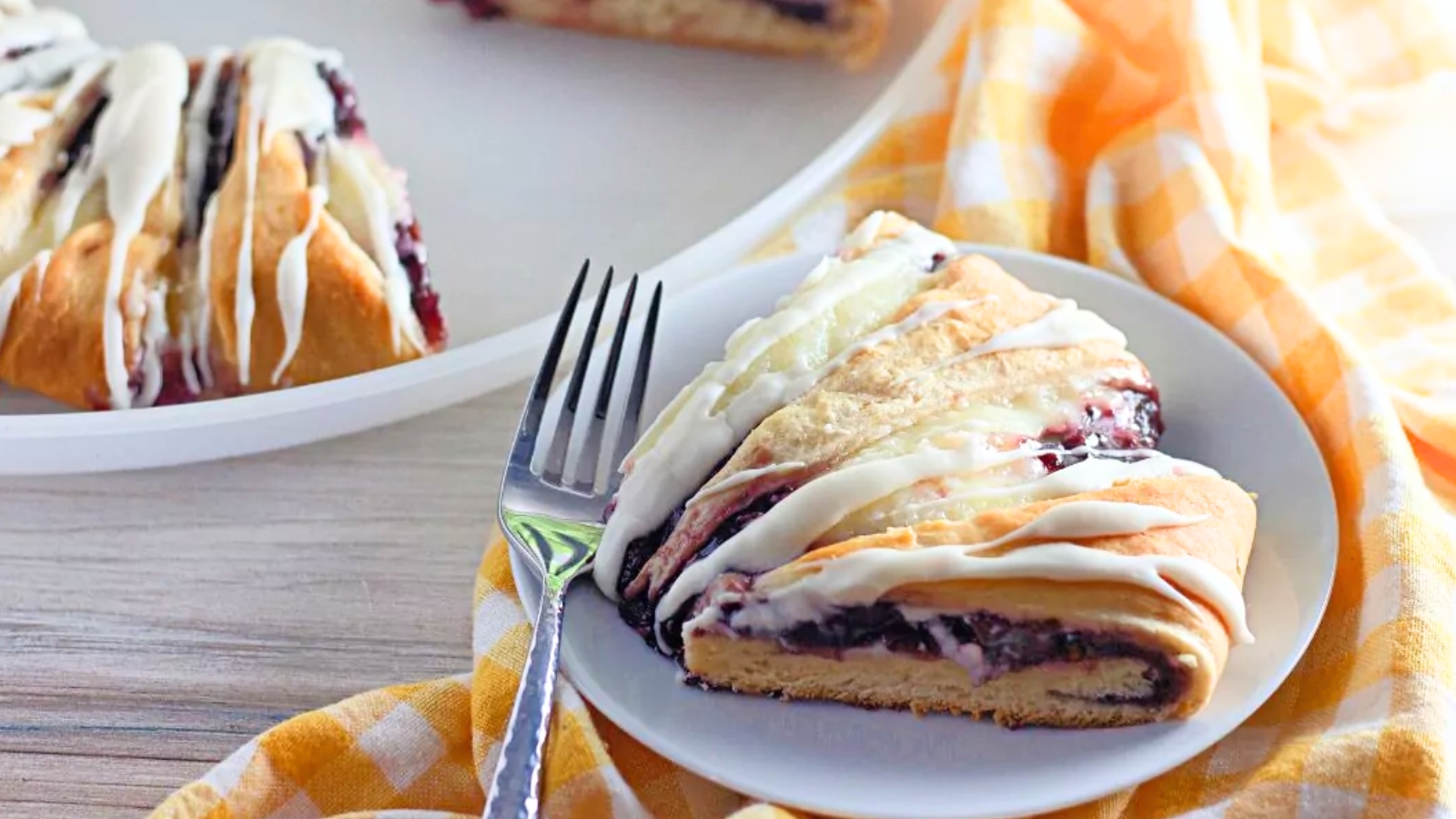 Crescent roll Danish ring filled and baked into a golden wreath shape.