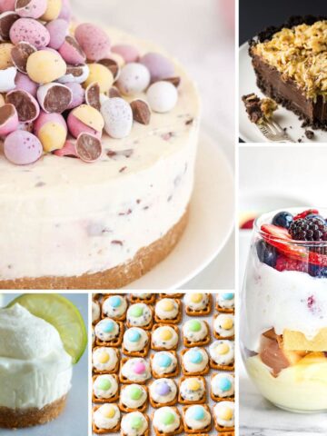 Easy no bake Easter desserts including kid-friendly treats, cheesecakes, and quick desserts with few ingredients