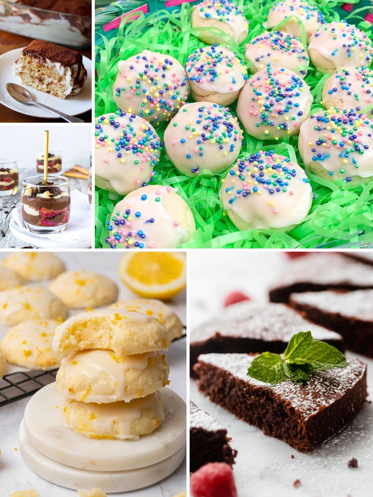 Italian Easter desserts collage featuring traditional cakes and cookies for Easter celebrations