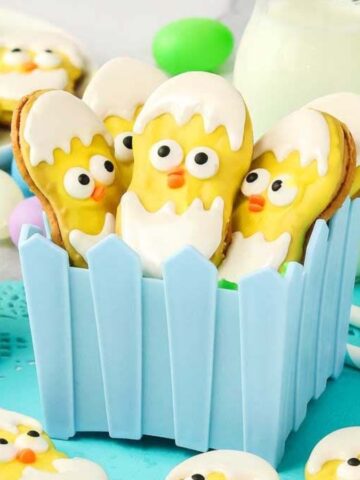 Easter cookies painted like hatching chicks.