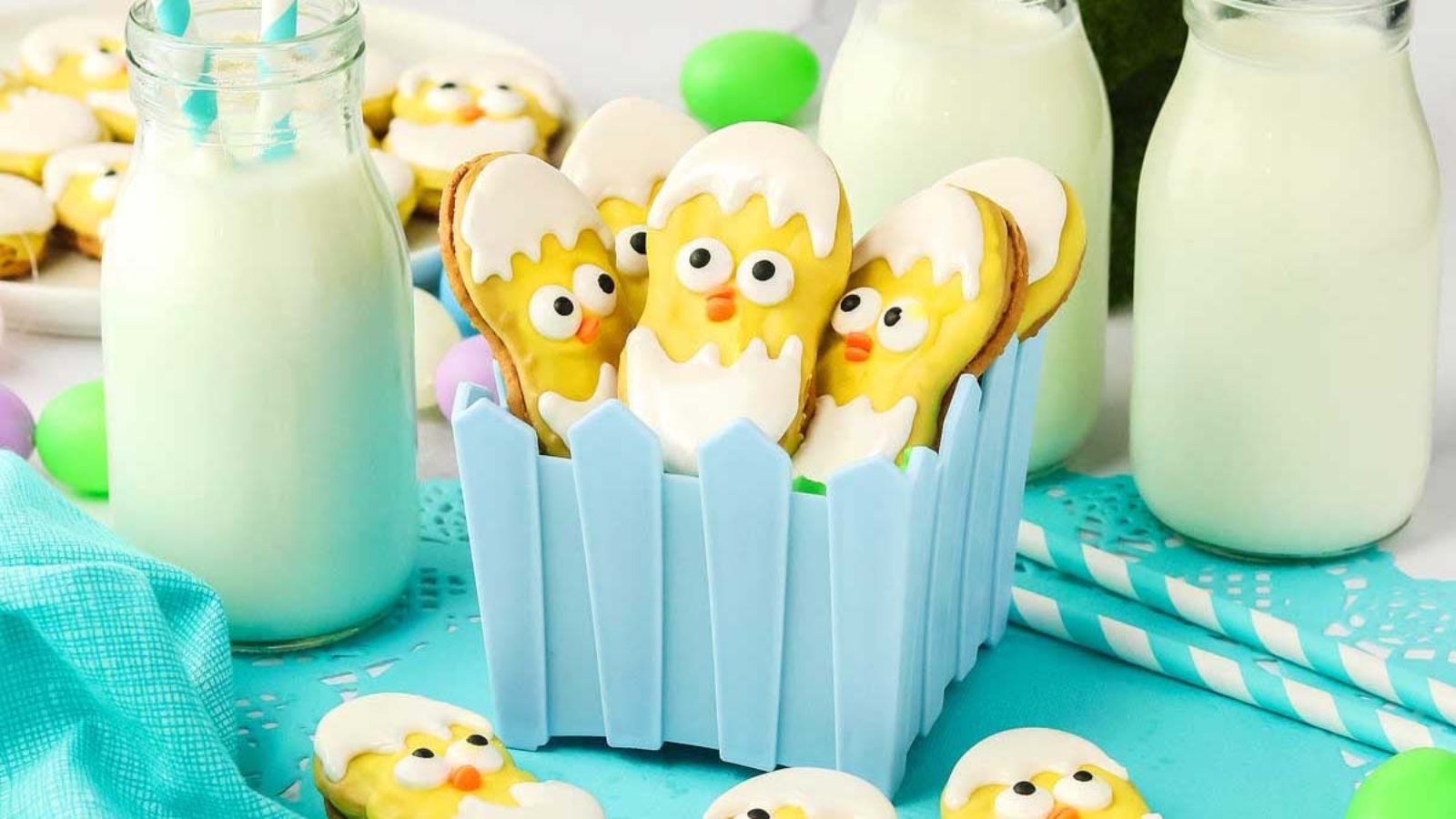 Easter cookies painted like hatching chicks