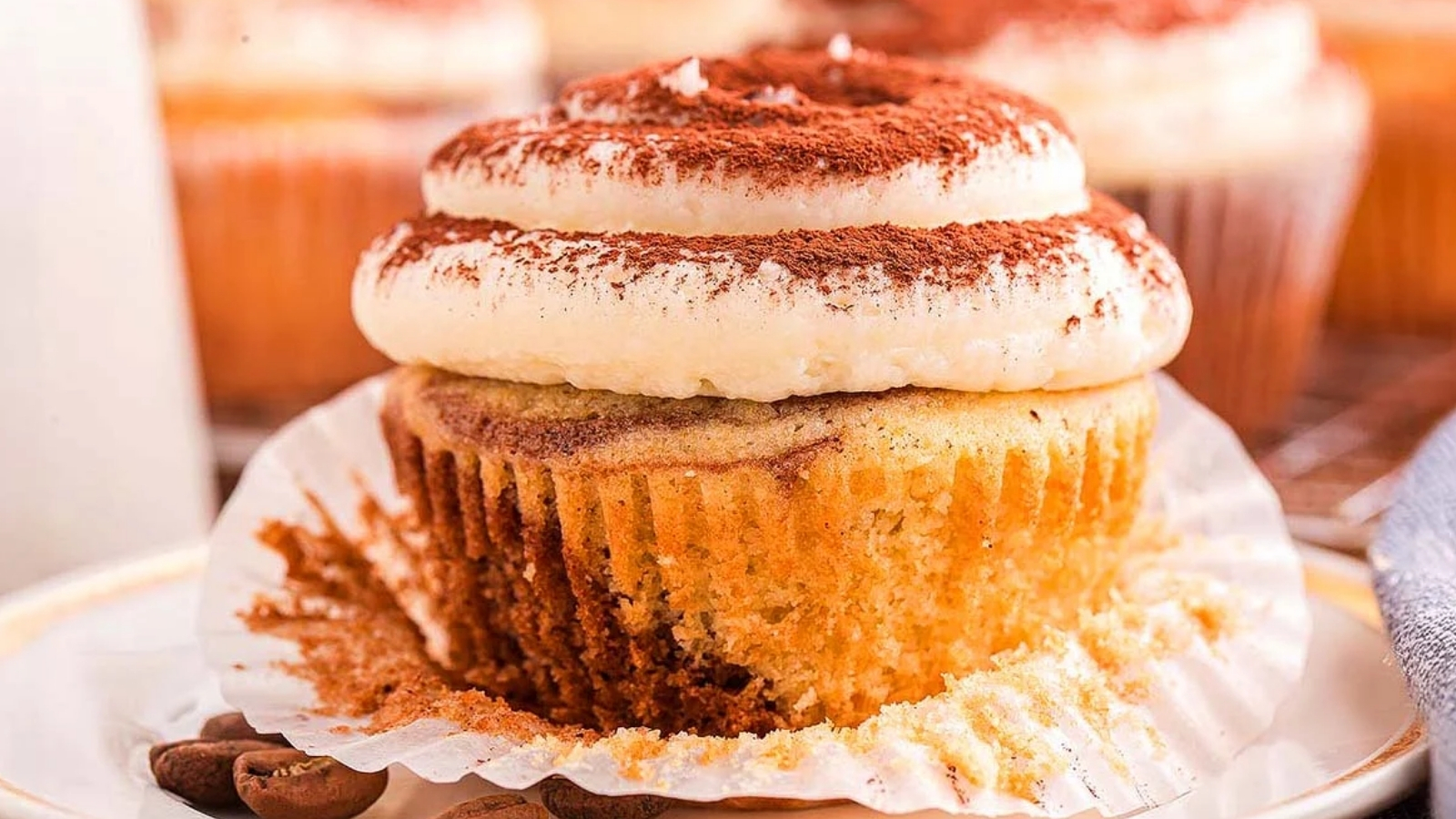 A close up ahot of tiramisu cupcake.