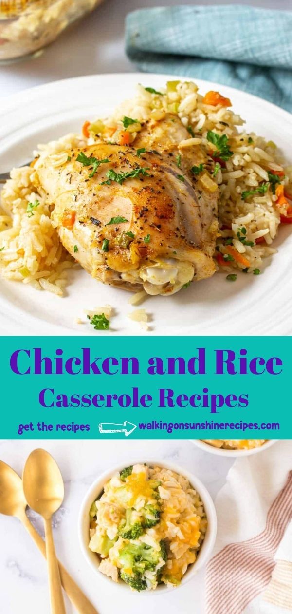 two recipes for chicken and rice casserole collage.