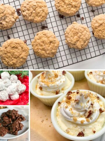 diabetic and sugar free holiday dessert recipes collage.
