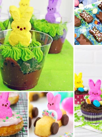 Easter bunny dessert recipes using Peeps with colorful marshmallow treats perfect for kids and spring celebrations.