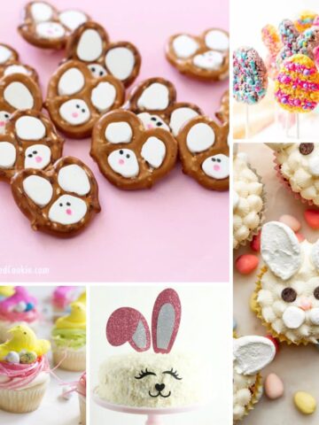 easy cute Easter treats for kids including bunny cupcakes, cookies, and fun holiday desserts for parties