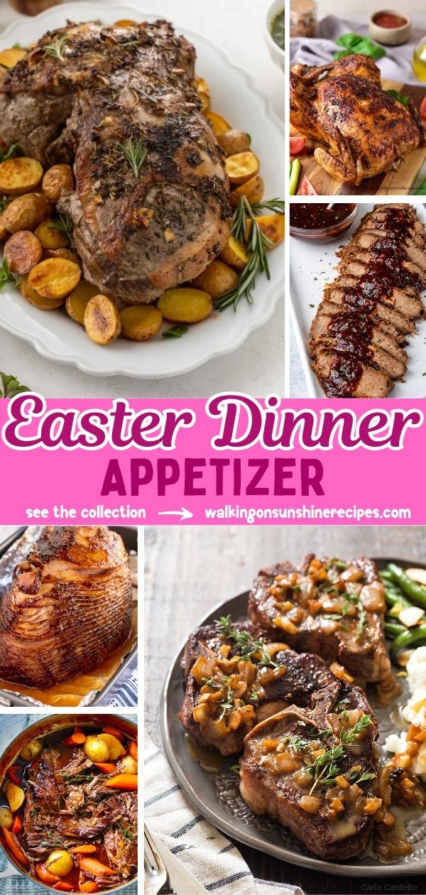 Easy Easter dinner ideas featuring ham, lamb, roast chicken, and pot roast recipes.