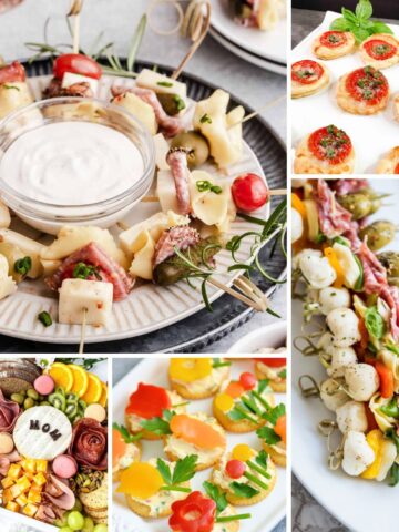 Mother’s Day appetizers and finger foods including charcuterie cups, dips, and easy party snacks